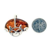 Hand-Crafted Cognac Amber Set In Sterling Silver Comic Cat Pendant