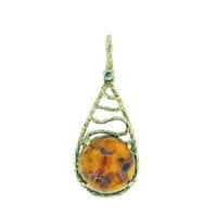 Round Shape Cognac Amber Set In Crumpled Vermeil Pendant