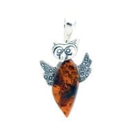 Hand-Crafted Cognac Amber Set In Sterling Silver Owl Pendant