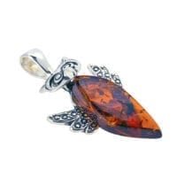 Hand-Crafted Cognac Amber Set In Sterling Silver Owl Pendant