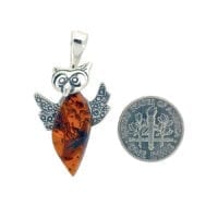 Hand-Crafted Cognac Amber Set In Sterling Silver Owl Pendant