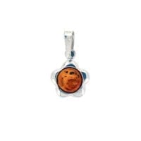 Round Shape Cognac Amber Set In Sterling Silver Flower Pendant