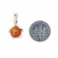 Round Shape Cognac Amber Set In Sterling Silver Flower Pendant