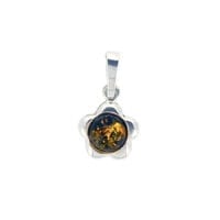 Round Shape Green Amber Set In Sterling Silver Flower Pendant