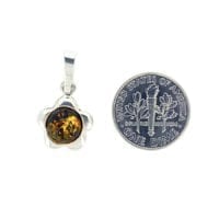 Round Shape Green Amber Set In Sterling Silver Flower Pendant