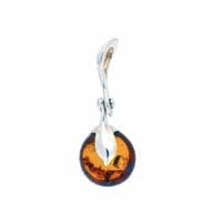 Round Shape Cognac Amber Set In Sterling Silver Pendant