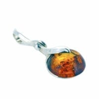Round Shape Cognac Amber Set In Sterling Silver Pendant