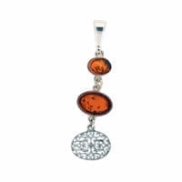 Flat-Cut 2-Stone Oval Shape Cognac Amber Set In Sterling Silver Pendant