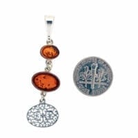 Flat-Cut 2-Stone Oval Shape Cognac Amber Set In Sterling Silver Pendant