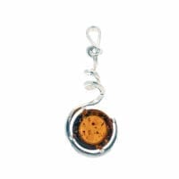 Flat-Cut Round Shape Cognac Amber Set In Sterling Silver Pendant