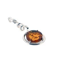 Flat-Cut Round Shape Cognac Amber Set In Sterling Silver Pendant
