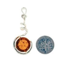 Flat-Cut Round Shape Cognac Amber Set In Sterling Silver Pendant
