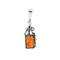 Rectangular Shape Cognac Amber Set In Sterling Silver Pendant