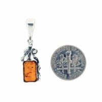 Rectangular Shape Cognac Amber Set In Sterling Silver Pendant