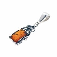 Rectangular Shape Cognac Amber Set In Sterling Silver Pendant