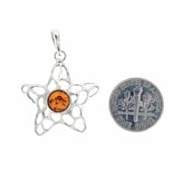 Round Shape Cognac Amber Set In Sterling Silver Sea Star Pendant
