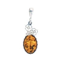 Oval Shape Cognac Amber Set In Sterling Silver Pendant