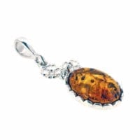 Oval Shape Cognac Amber Set In Sterling Silver Pendant