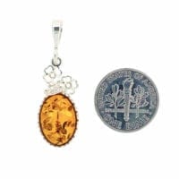 Oval Shape Cognac Amber Set In Sterling Silver Pendant
