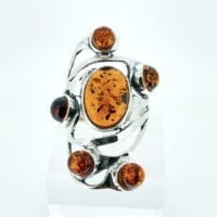 6-Stone Cognac Amber Sterling Silver Ring