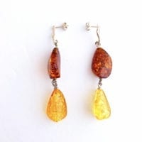 Cognac and Citrine Amber Push Back Dangling Earrings