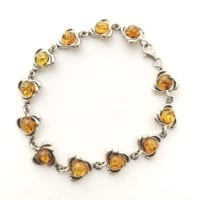 Round Shape Baltic Amber Set In Sterling Silver Link Bracelet