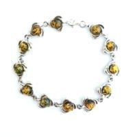 Round Shape Baltic Amber Set In Sterling Silver Link Bracelet