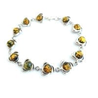 Round Shape Baltic Amber Set In Sterling Silver Link Bracelet