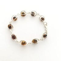9 Green Amber Spheres Set In Sterling Silver Cage Design Link Bracelet