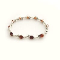 Round Shape Cognac Amber Sterling Silver Link Bracelet