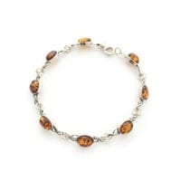 Oval Shape Cognac Amber Sterling Silver Link Bracelet