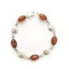 Oval Shape Cognac Amber Sterling Silver Celtic Design Link Bracelet