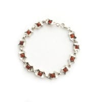 Square Shape Cognac Amber Sterling Silver Link Bracelet