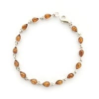 15-Stone Tear-Drop Shape Cognac Amber Sterling Silver Link Bracelet