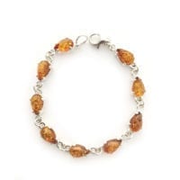 9-Stone Tear-Drop Shape Cognac Amber Sterling Silver Link Bracelet