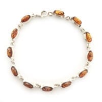 Marquise Shape Cognac Amber Sterling Silver Link Bracelet