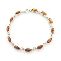 Marquise Shape Cognac Amber Sterling Silver Link Bracelet