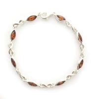 Marquise Shape Cognac Amber Sterling Silver Link Bracelet