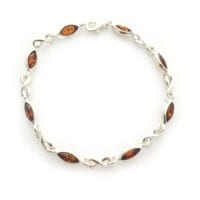 Marquise Shape Cognac Amber Sterling Silver Link Bracelet