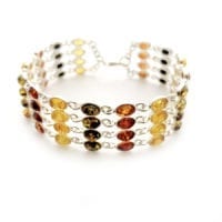 60 Oval Shape Multi-Color Amber Set In Sterling Silver Link Bracelet