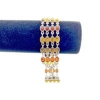60 Oval Shape Multi-Color Amber Set In Sterling Silver Link Bracelet