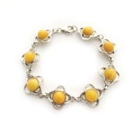 Round Shape Butterscotch Amber Set In Sterling Silver Link Bracelet
