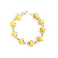 Round Shape Butterscotch Amber Set In Sterling Silver Link Bracelet