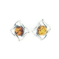 Large Round 16 mm Cognac Amber Post Earrings