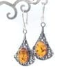 Elegant Cognac Amber Antique Design Dangling Earrings - Image 2