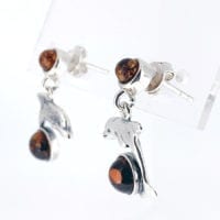 Round Shape Cognac amber Dangling Dolphin Earrings