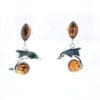 Round Shape Cognac amber Dangling Dolphin Earrings - Image 3