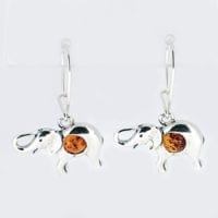 Round Shape Cognac amber Dangling Elephant Earrings