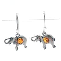 Round Shape Cognac amber Dangling Elephant Earrings