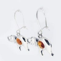 Round Shape Cognac amber Dangling Elephant Earrings